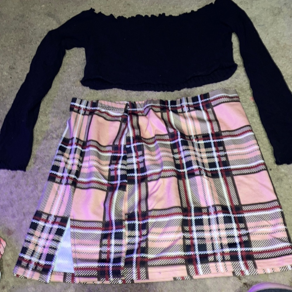 Shein mini skirt and shirt bundle, wore once, cute and stylish great for a party